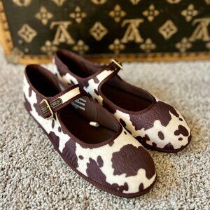 Target Universal Thread Brown White Cow Hide Hair Print Mary Jane Flats, NEW